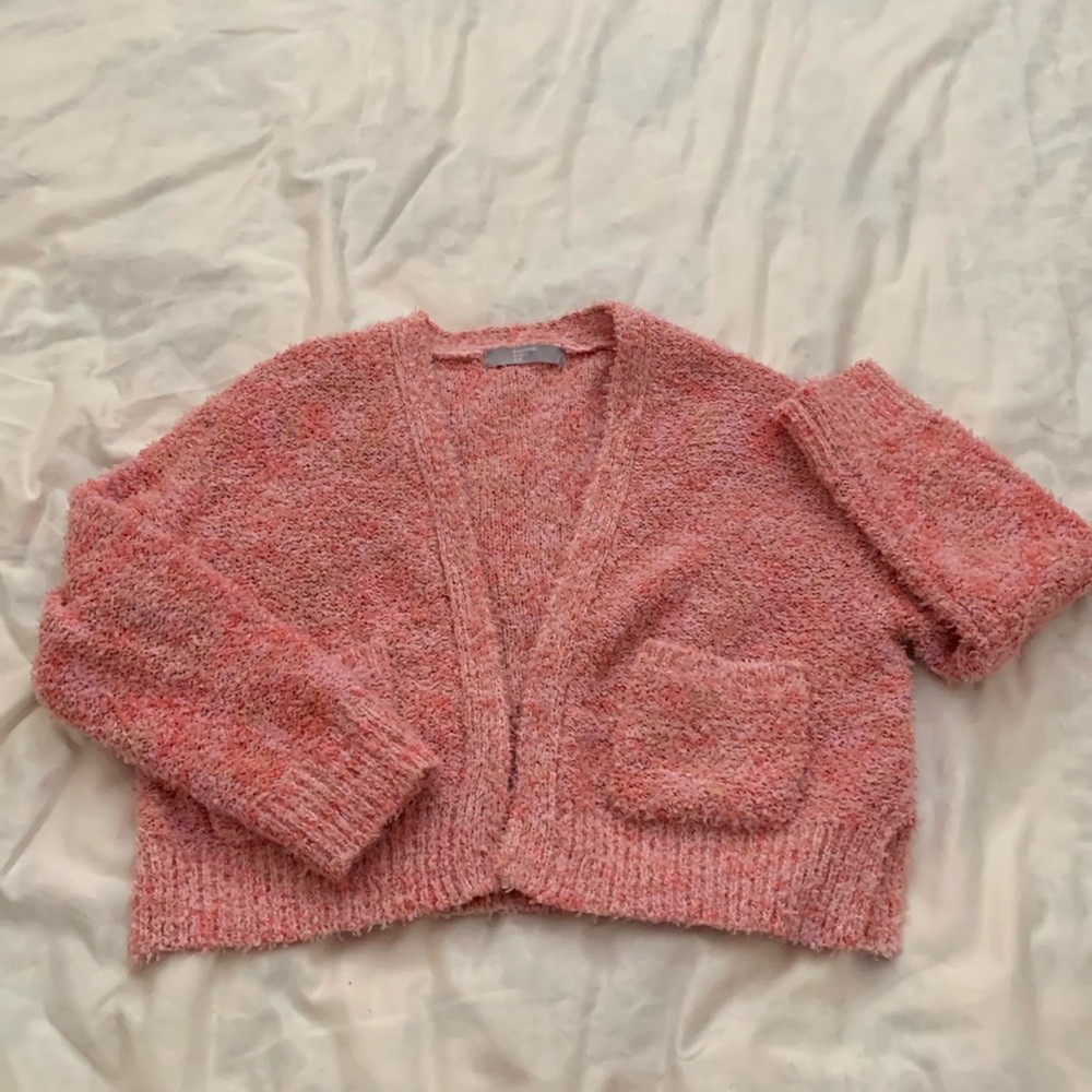 Pink fluffy cardigan with pockets